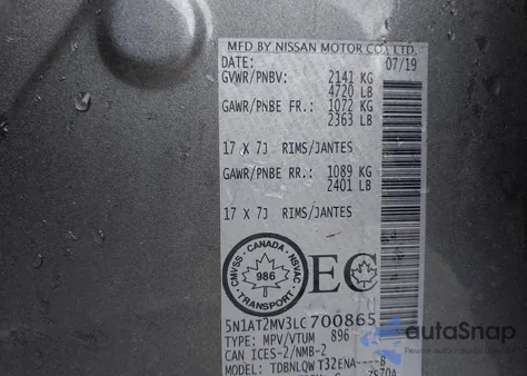 2020 Nissan Rogue S/Sl/Sv z USA, uszkodzony, nr VIN 5N1AT2MV3LC700865